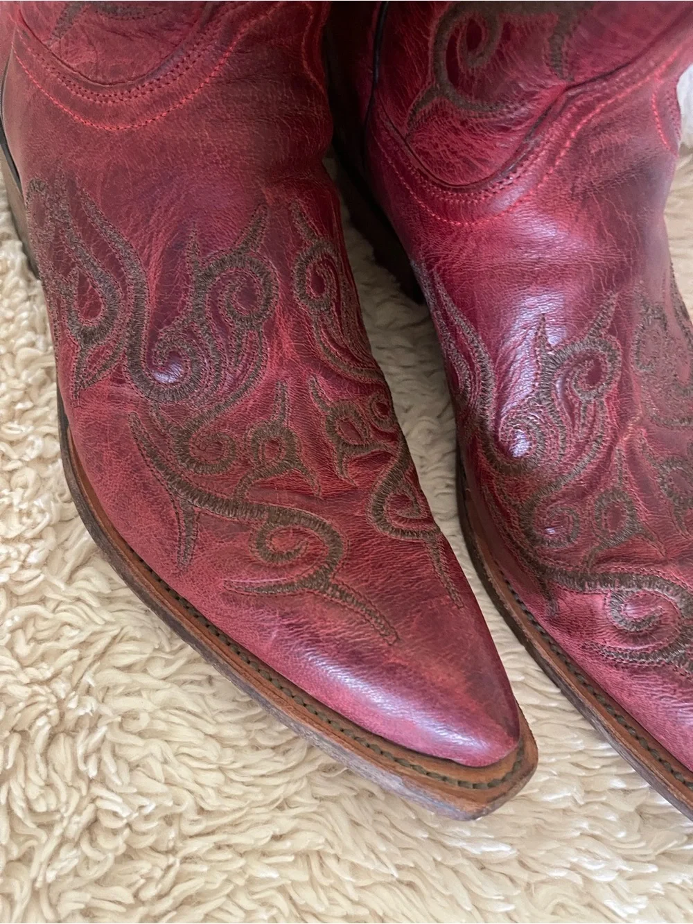 Lucchese Connie Women's Red Leather Studded Western Boot - Picture 4 of 12